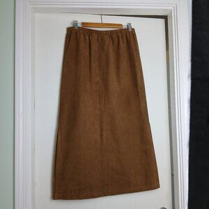 Vintage 80's Caramel Brown Faux Suede Washable Pull On 2 Side slits Maxi Skirt